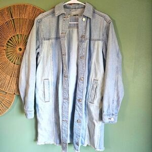 Topshop Moto Long Jean Denim Fringe Bottom Jacket